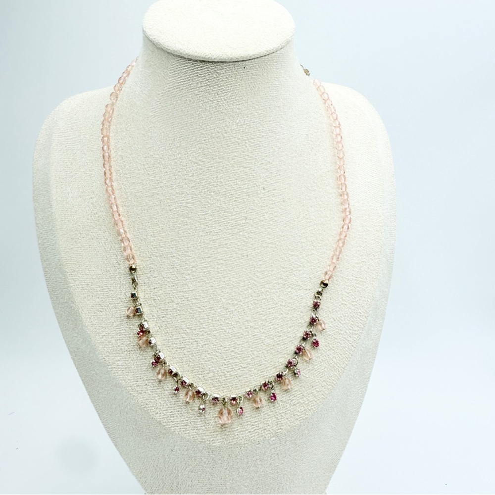 Blush Crystal Drop Necklace – Pink & Rose Gold Tone Sparkle